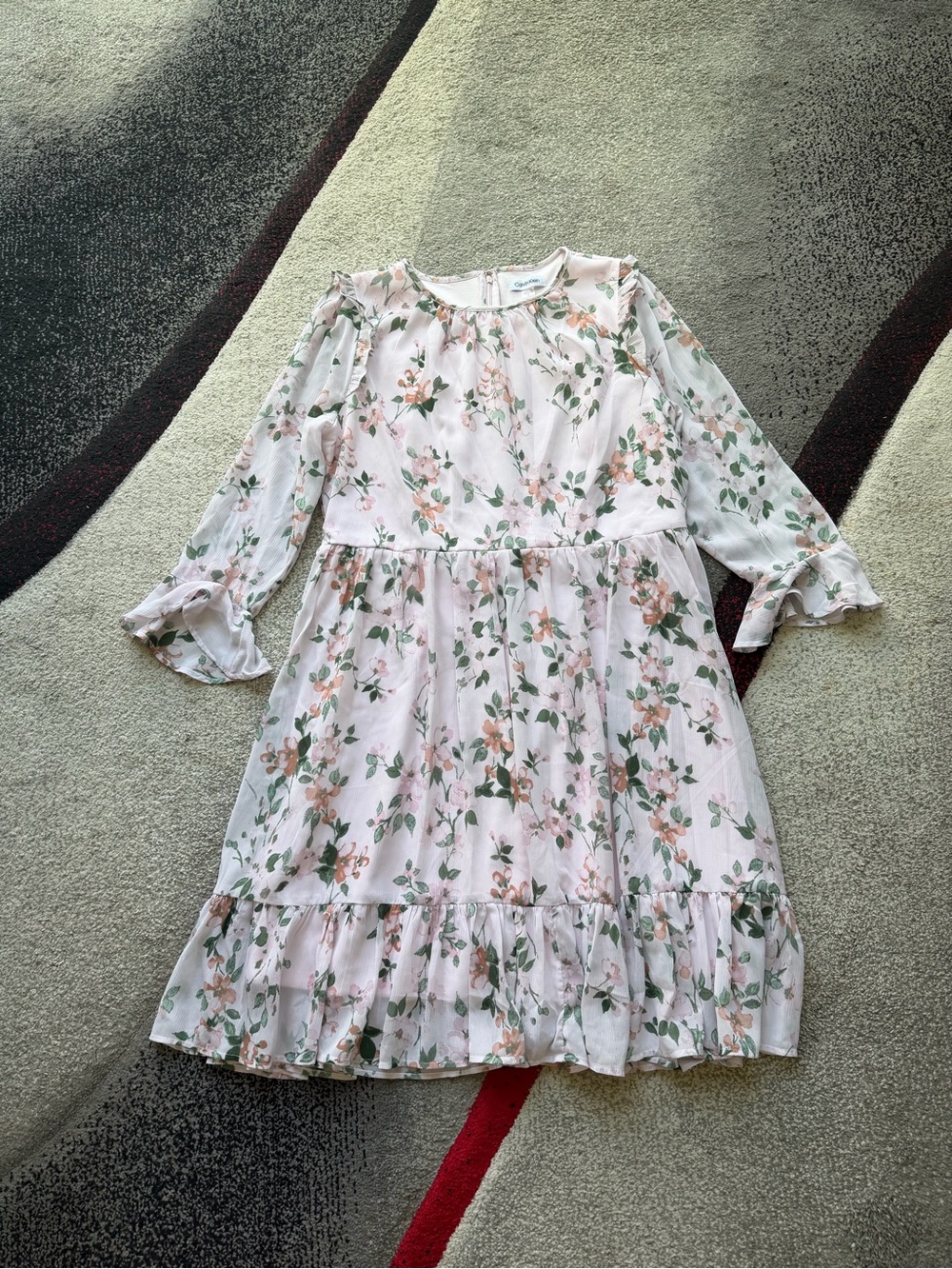 Calvin Klein Pink Floral Long Sleeve MIDI Dress